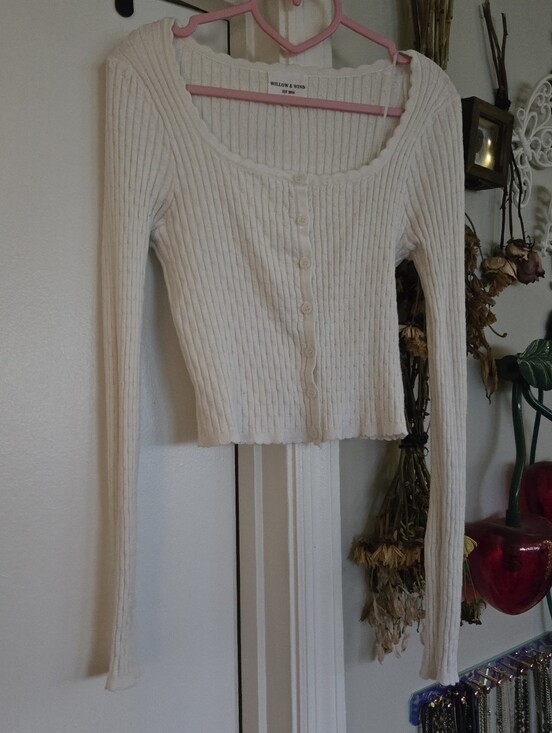 Willow & Wind Sweaters - Willow & Wind Ribbed Knit Long Sleeve Scoop Neck White Cardigan Sweater Md